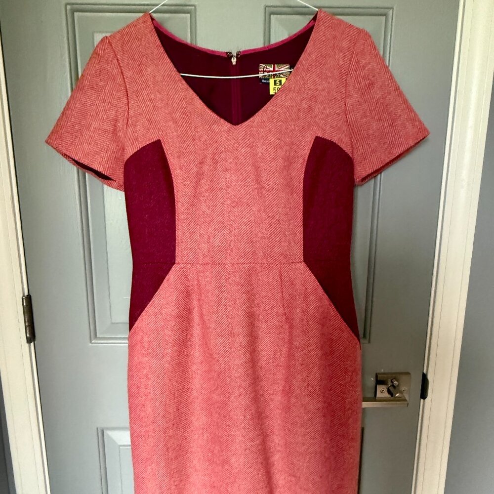 Boden Olivia Wool Dress By Abraham Moon & Sons - Pink & Burgundy - Size 8